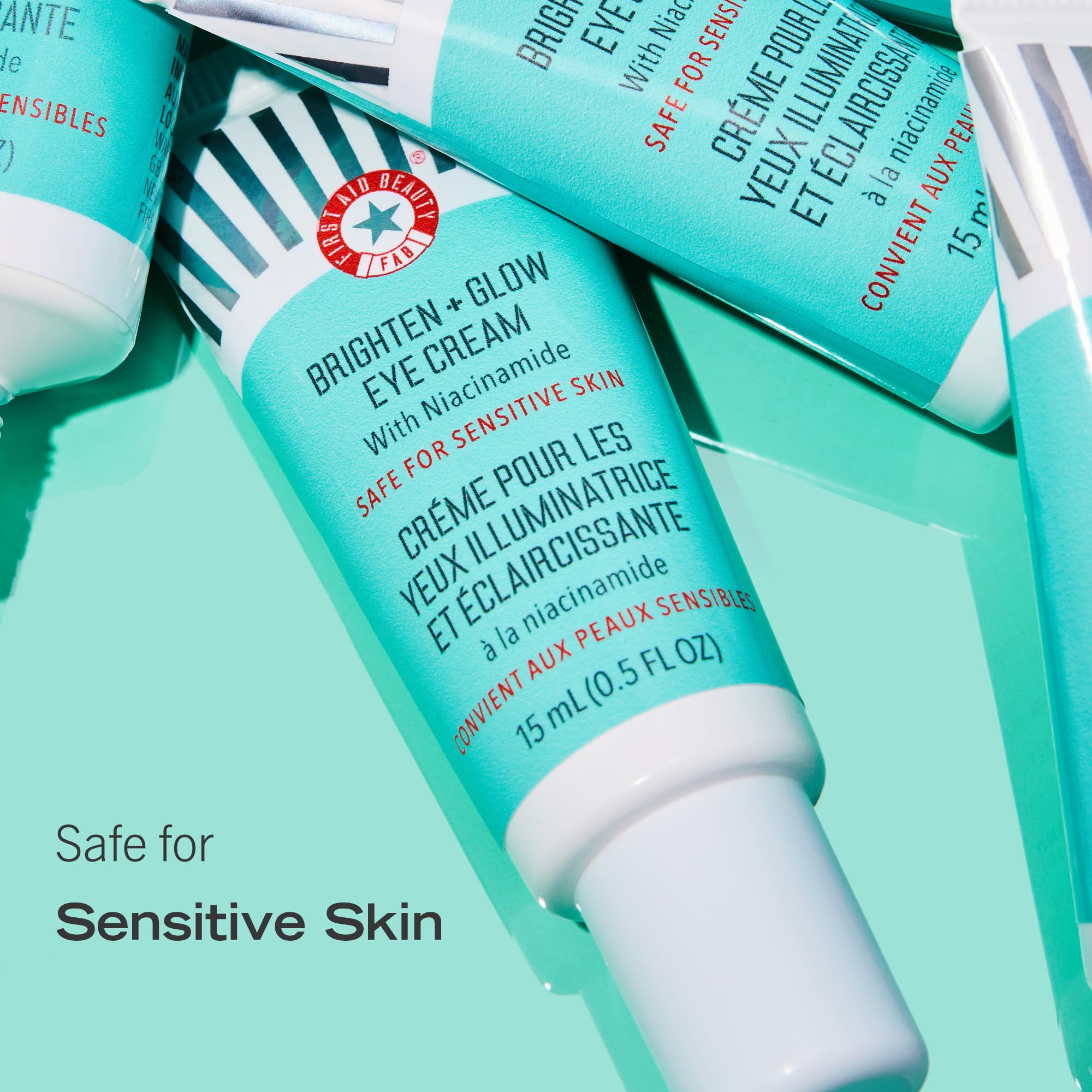 First Aid Beauty packaging highlights niacinamide and sensitive-skin friendly formula