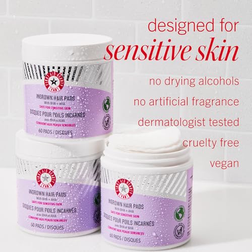 First Aid Beauty pads shown with 24-hour post-hair-removal use for bump prevention.