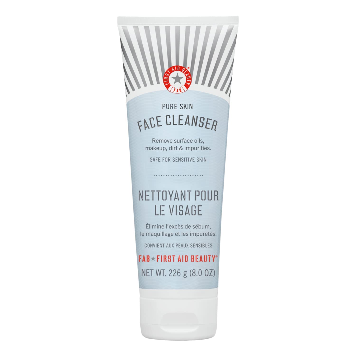 First Aid Beauty Pure Skin Face Cleanser bottle front, fragrance-free option for sensitive skin.