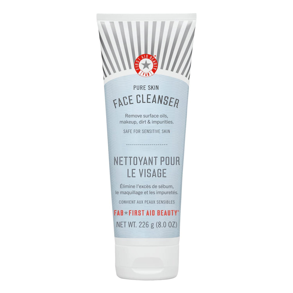 First Aid Beauty Pure Skin Face Cleanser bottle front, fragrance-free option for sensitive skin.
