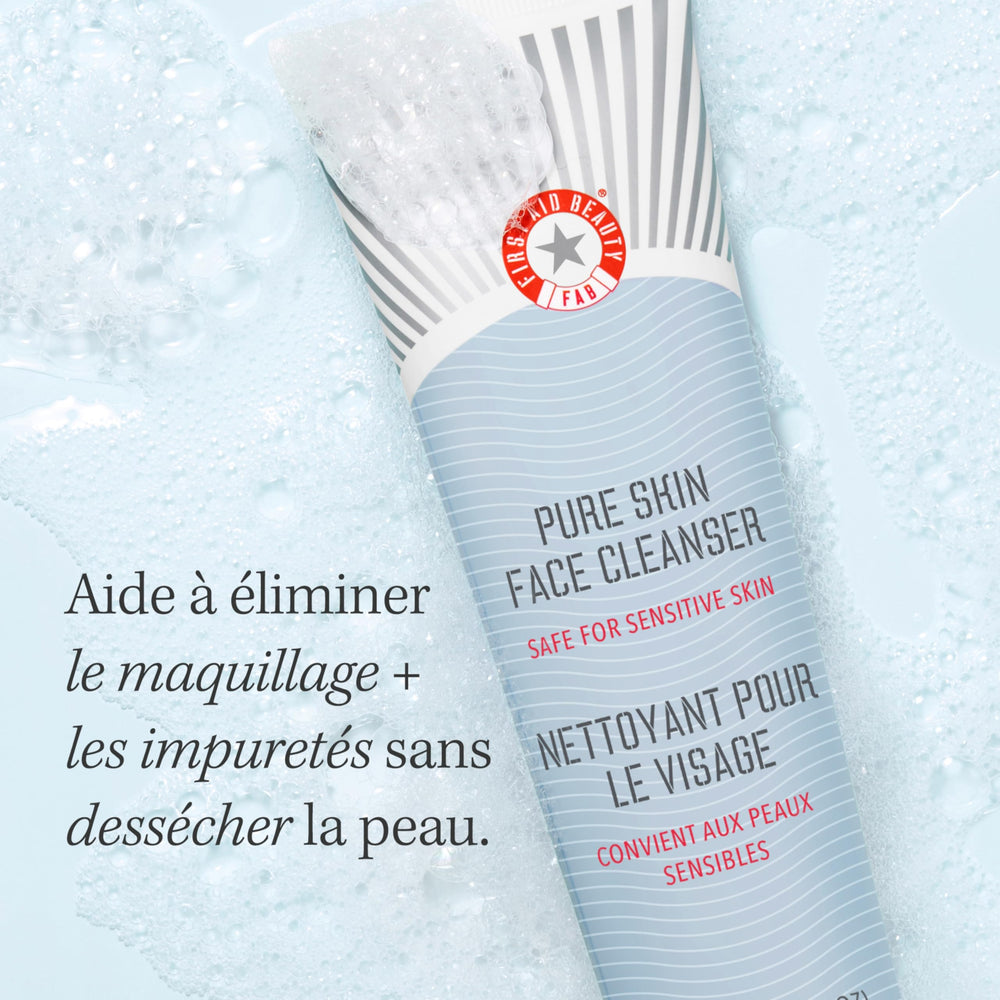 First Aid Beauty Pure Skin Face Cleanser fragrance-free label emphasizes sensitive-skin friendly.