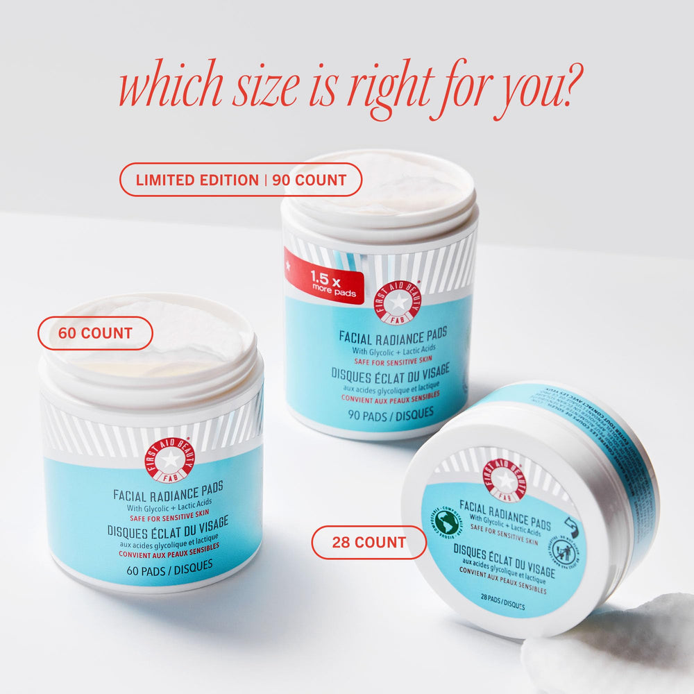 Skincare routine featuring First Aid Beauty Radiance Pads for glow.