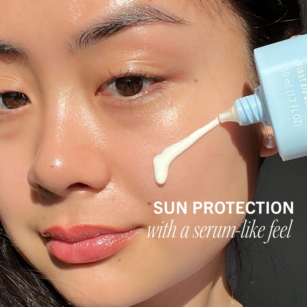 First Aid Beauty SPF 45 sunscreen application highlights broad spectrum protection during outdoor activities
