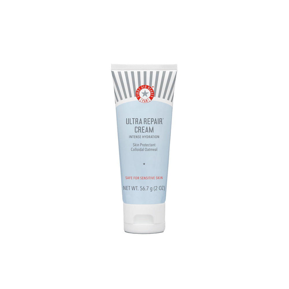 First Aid Beauty Ultra Repair Cream 2oz jar showcases whipped texture for instant hydration.