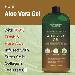 First Botany Aloe Vera Gel on hair and scalp nourishes moisture for softer, shinier hair.