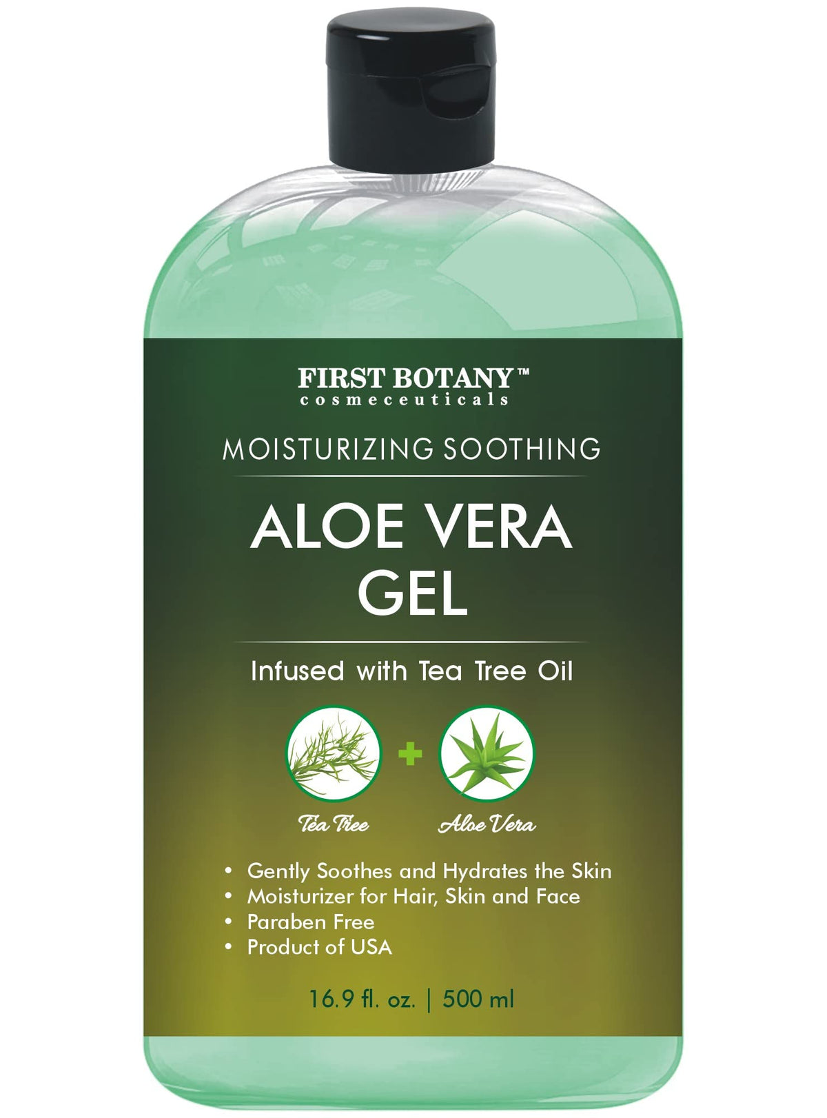 First Botany Aloe Tea Tree Gel bottle pour for fast-absorbing hydration