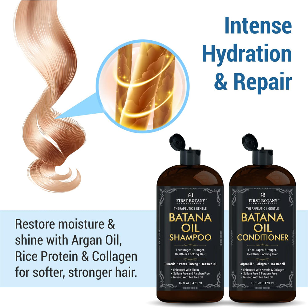 First Botany Batana Oil ingredients closeup highlights natural botanicals and nourishing oils.