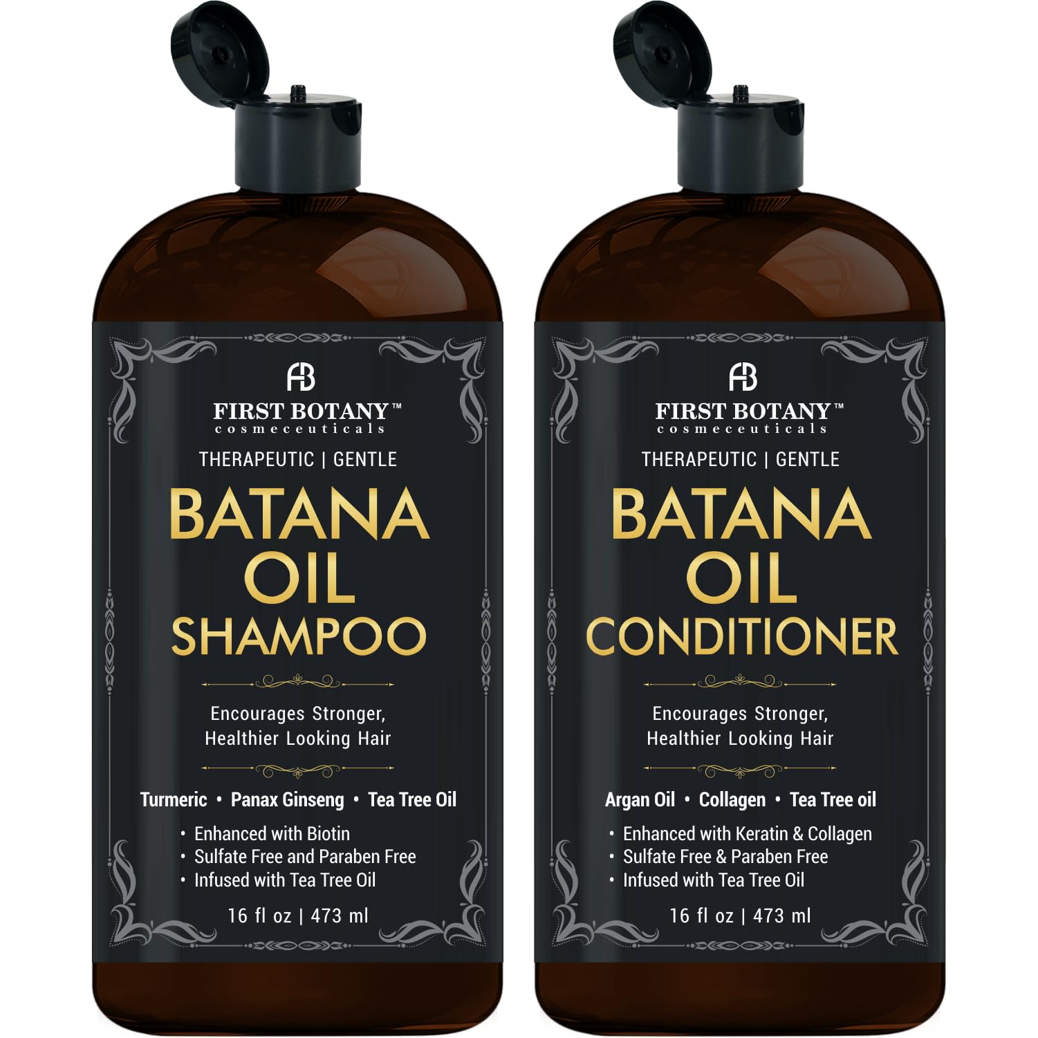 First Botany Batana Oil Shampoo bottle pour shows premium scalp care and cleansing.