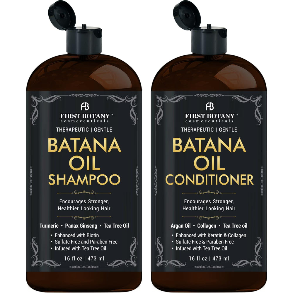 First Botany Batana Oil Shampoo bottle pour shows premium scalp care and cleansing.