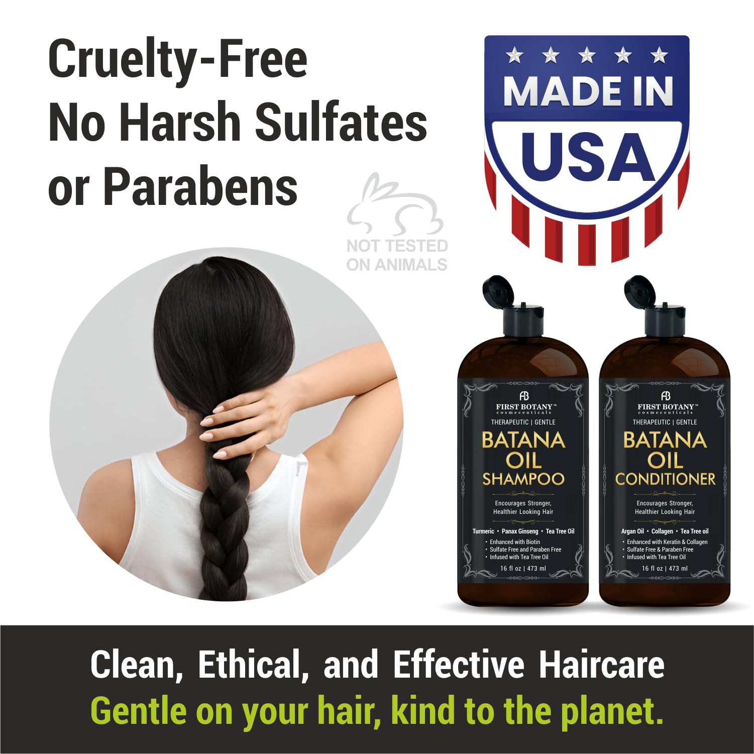 First Botany Batana Shampoo Conditioner packaging emphasizes sulfate-free care.
