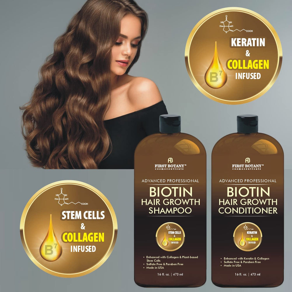 First Botany Biotin Hair Growth Conditioner pump bottle shows frizz control