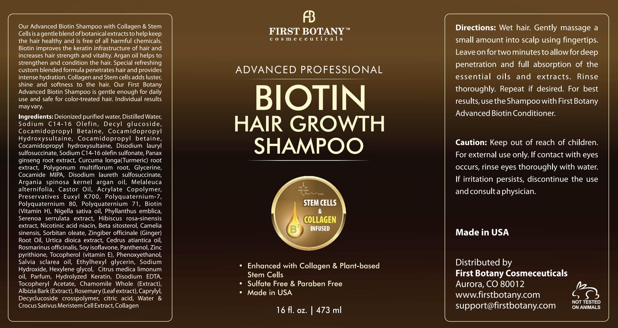 First Botany Biotin Hair Growth ingredients visual highlights collagen and coconut oil