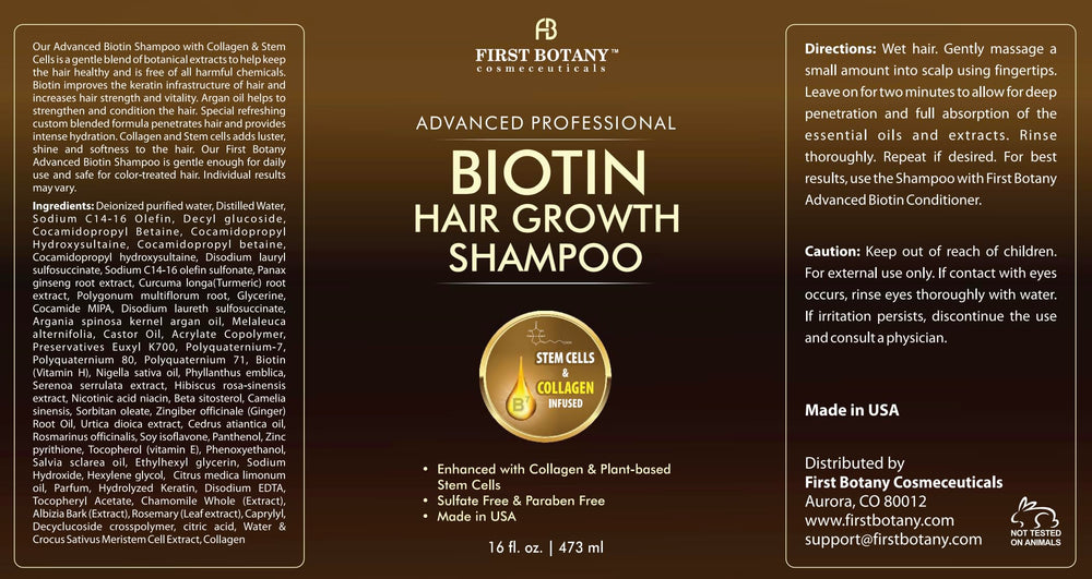 First Botany Biotin Hair Growth ingredients visual highlights collagen and coconut oil