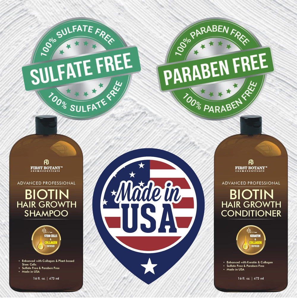First Botany Biotin Hair Growth Shampoo label closeup highlights sulfate-free formula