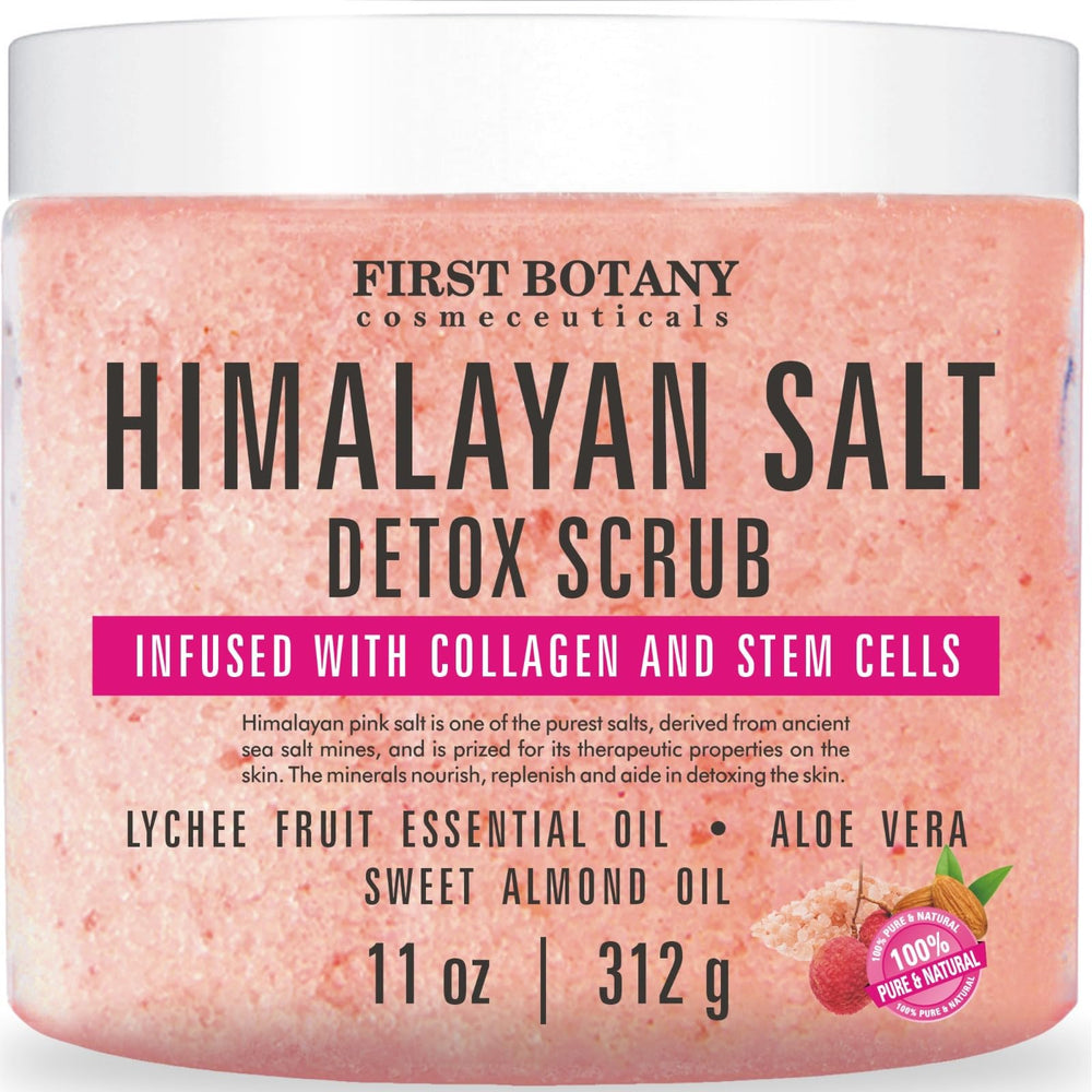 First Botany Body Scrub jar front – premium exfoliator for smoother skin texture.
