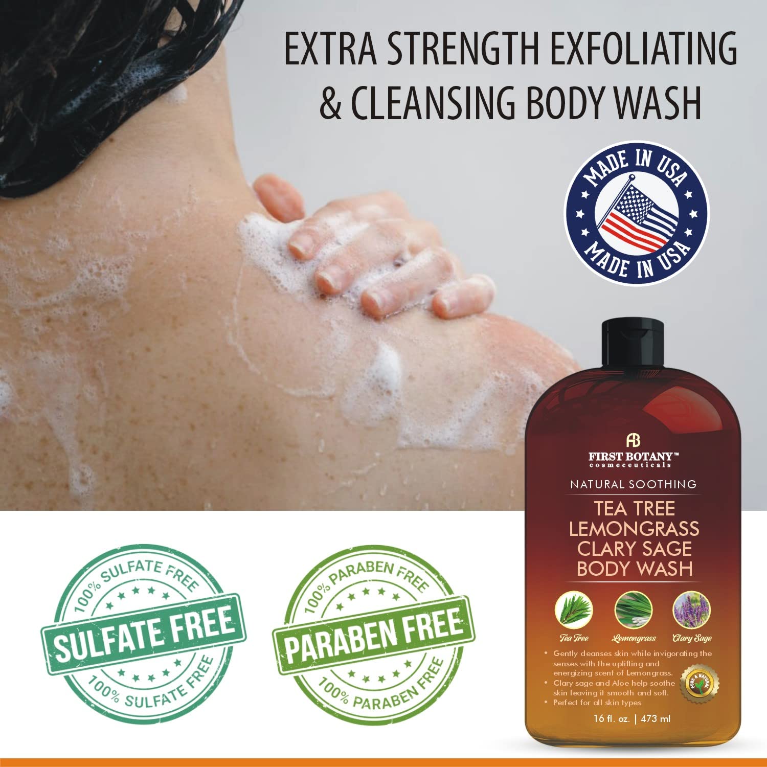 First Botany body wash gym bag-ready bottle on a shelf after training