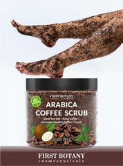 First Botany Coffee Scrub showing coconut oil for moisturizing and smooth skin