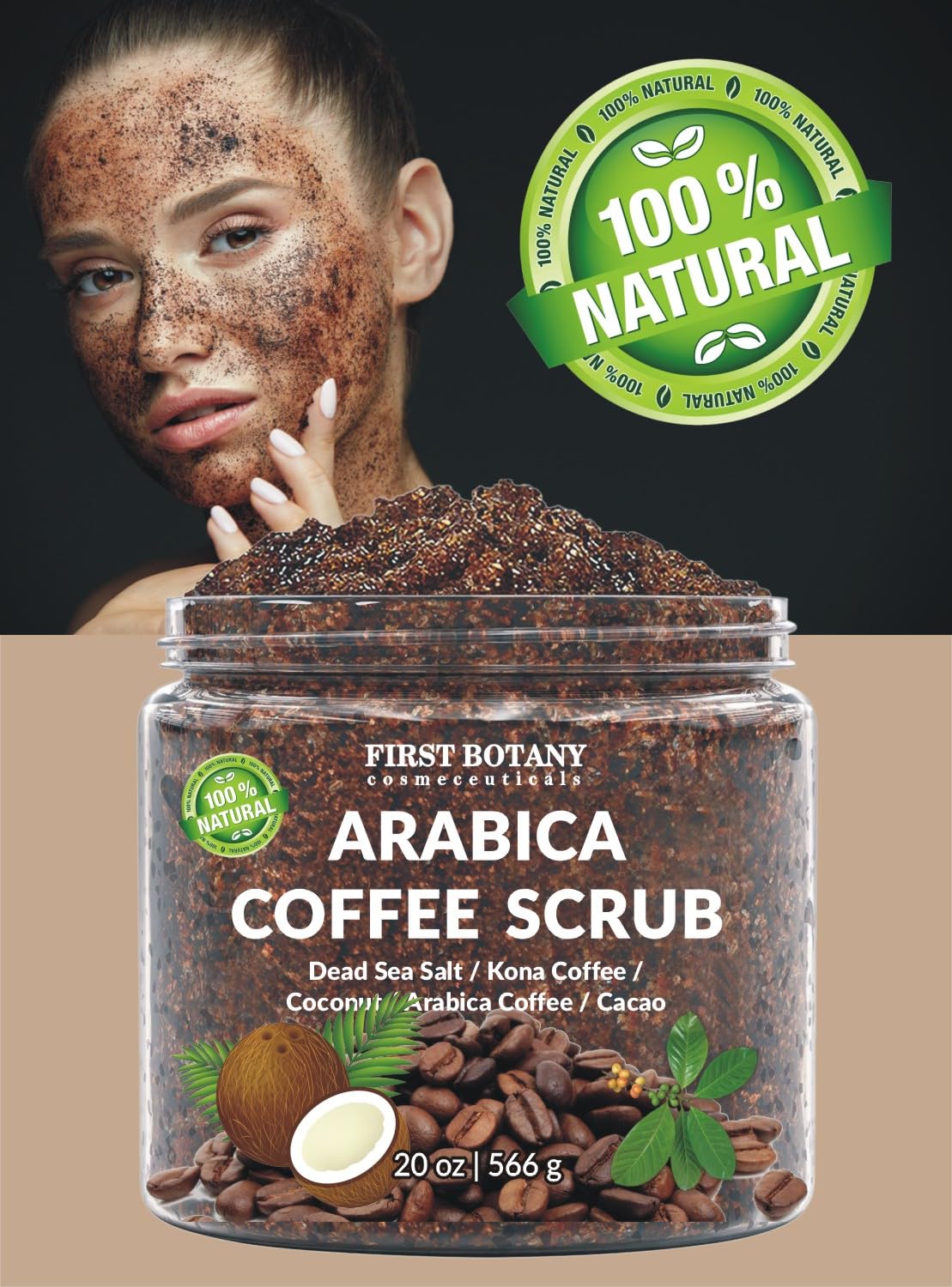 First Botany Arabica coffee scrub coffee grounds ready for exfoliation