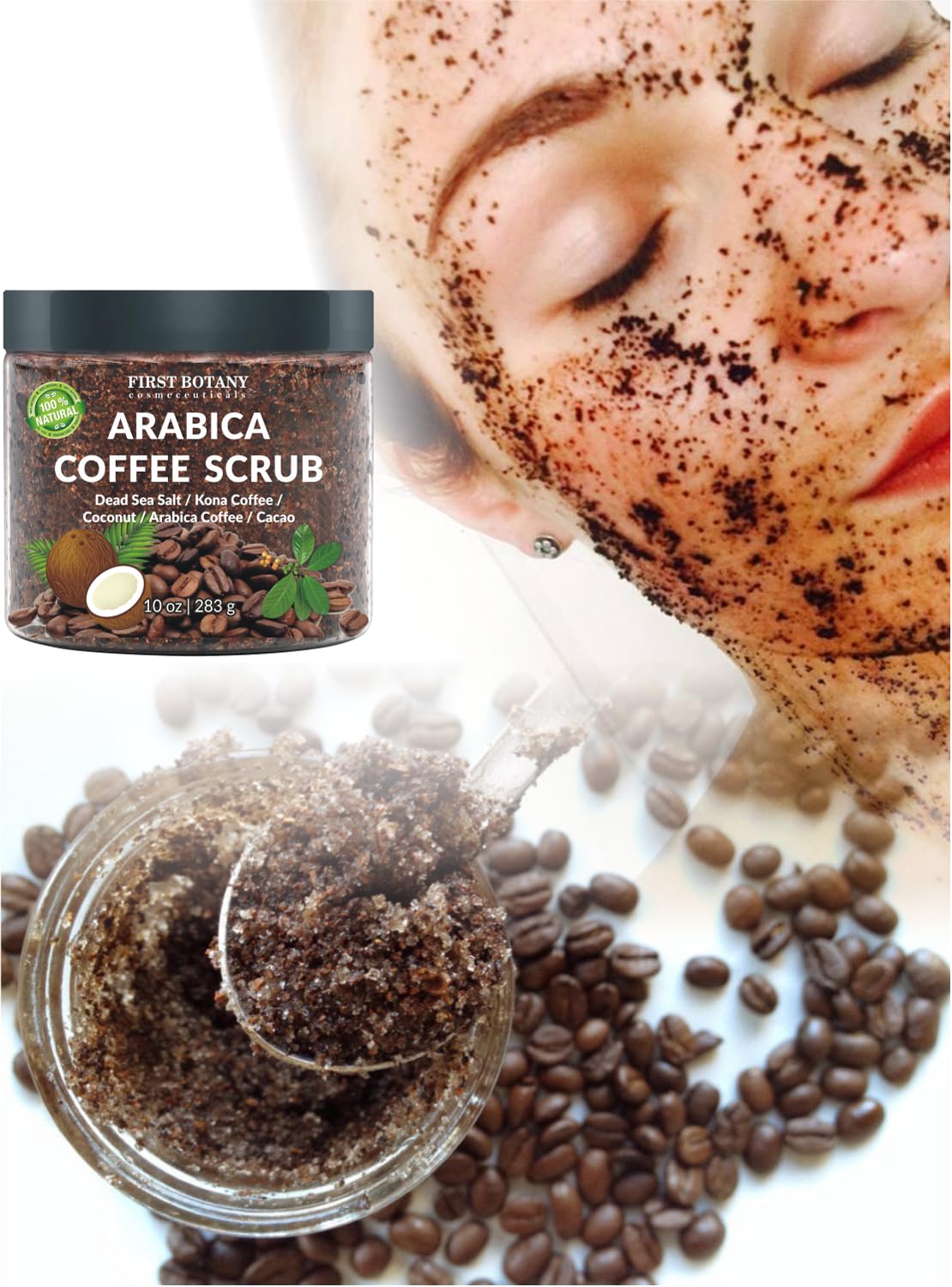 First Botany Coffee Scrub texture highlighting Dead Sea salt exfoliation