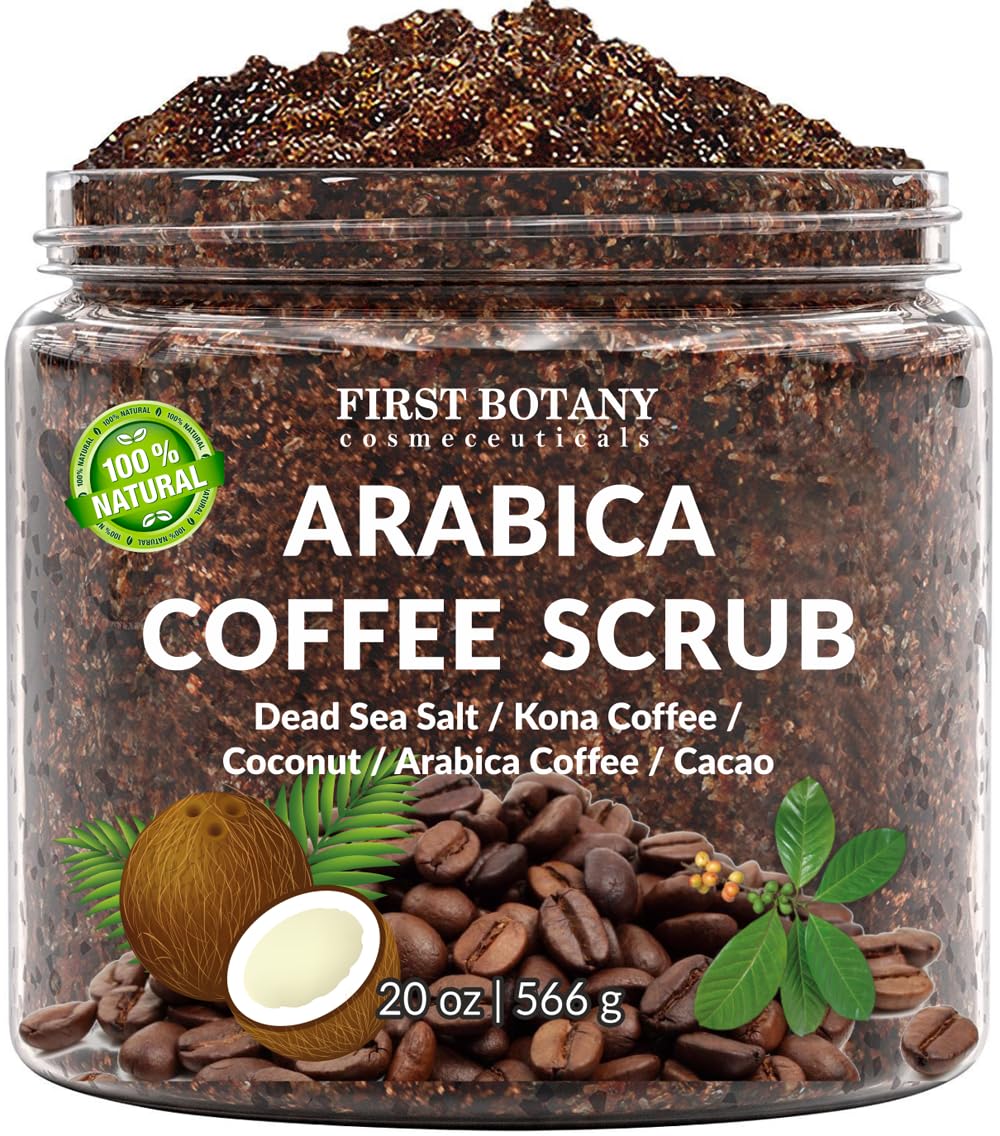 First Botany coffee scrub jar closeup for exfoliation