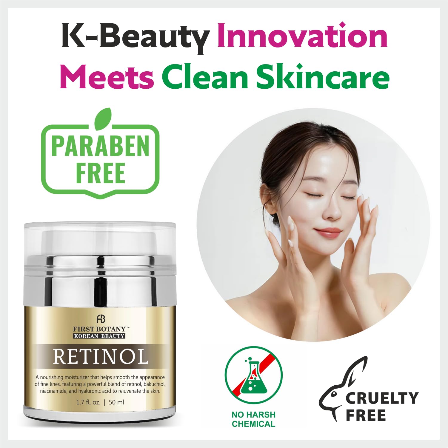 First Botany Korean Retinol Moisturizer cruelty-free seal on packaging
