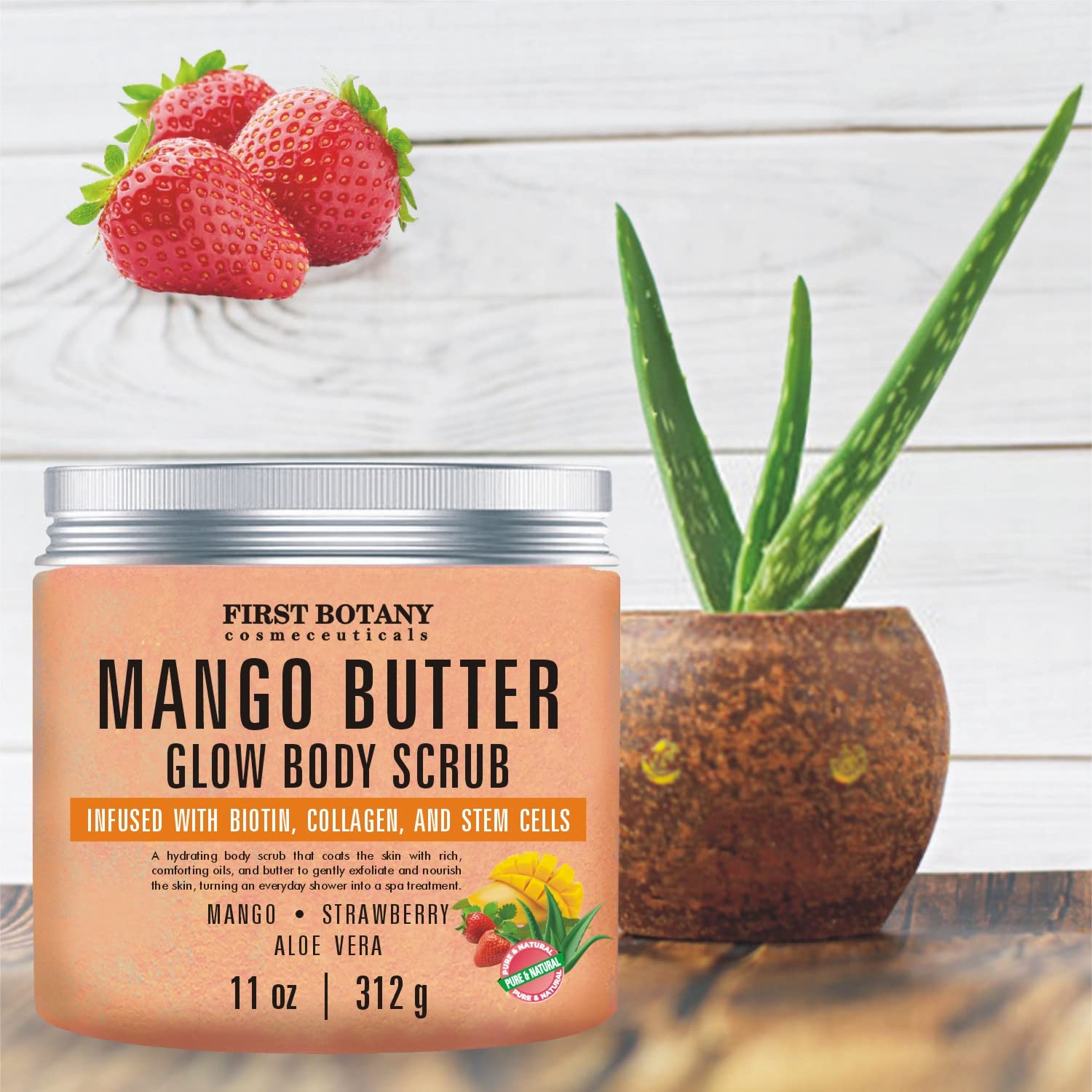 First Botany Mango Butter Body Scrub in shower creates moisturizing, smooth skin experience.