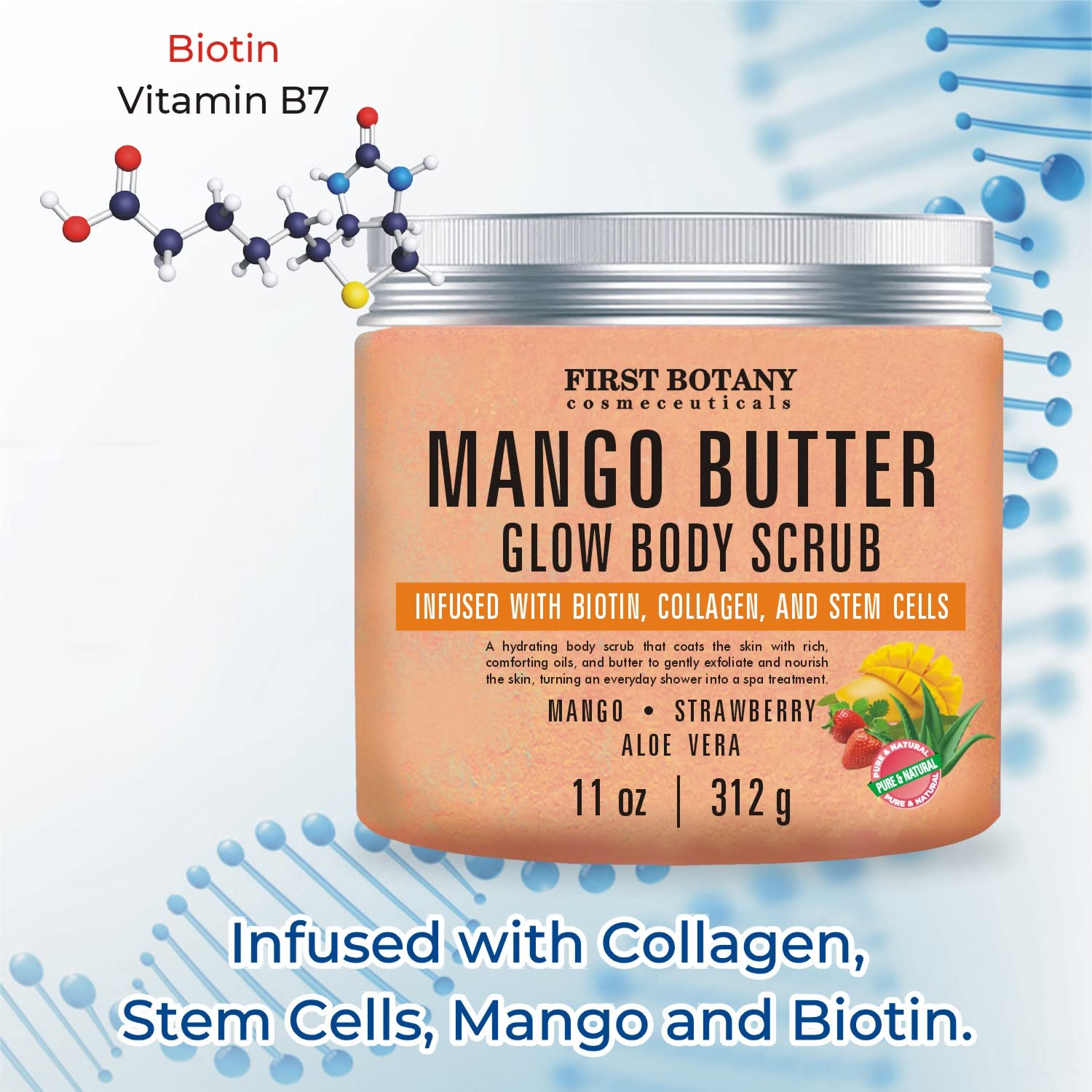 First Botany Mango Butter Body Scrub texture close-up demonstrates creamy exfoliation.