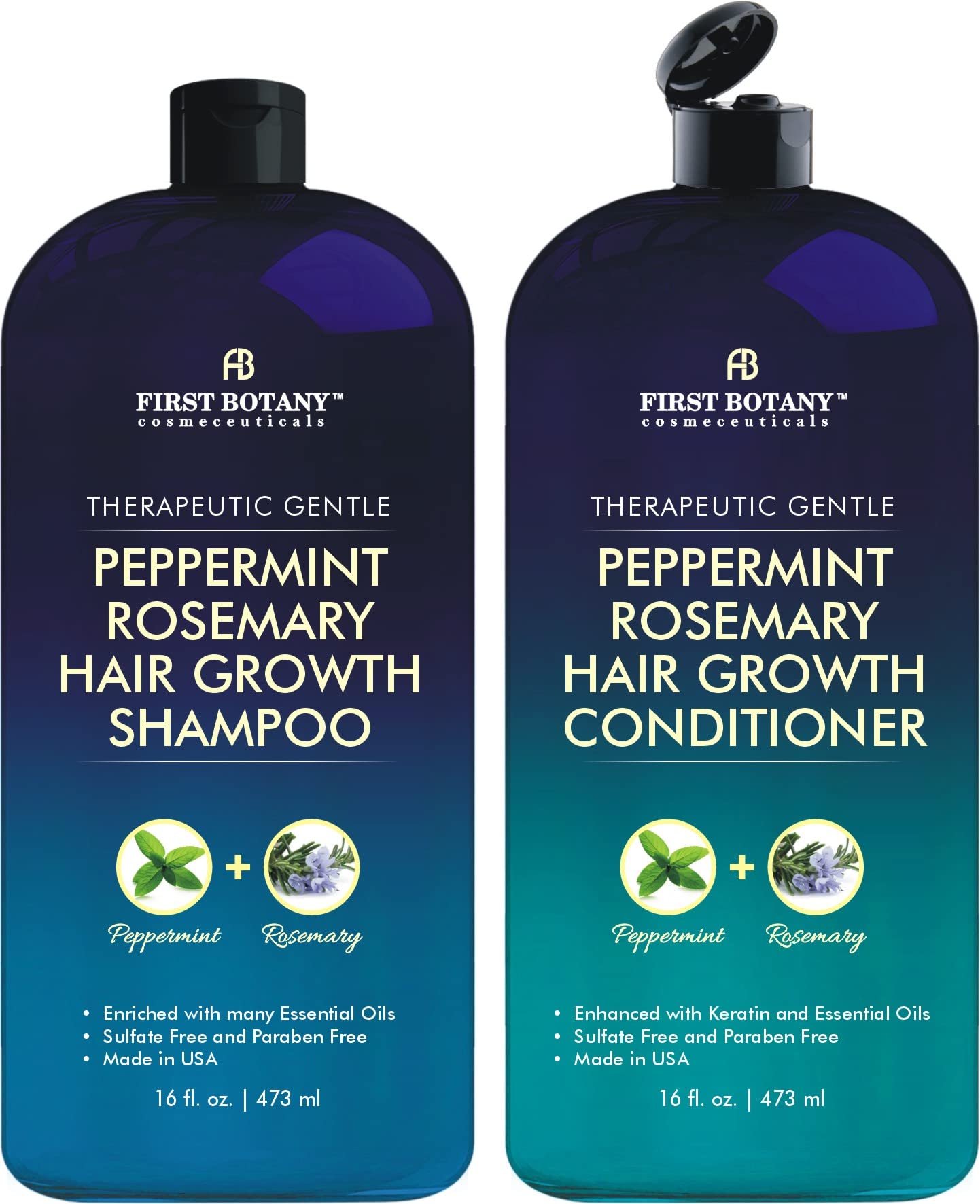 First Botany peppermint rosemary shampoo bottle 16oz promotes daily scalp hydration