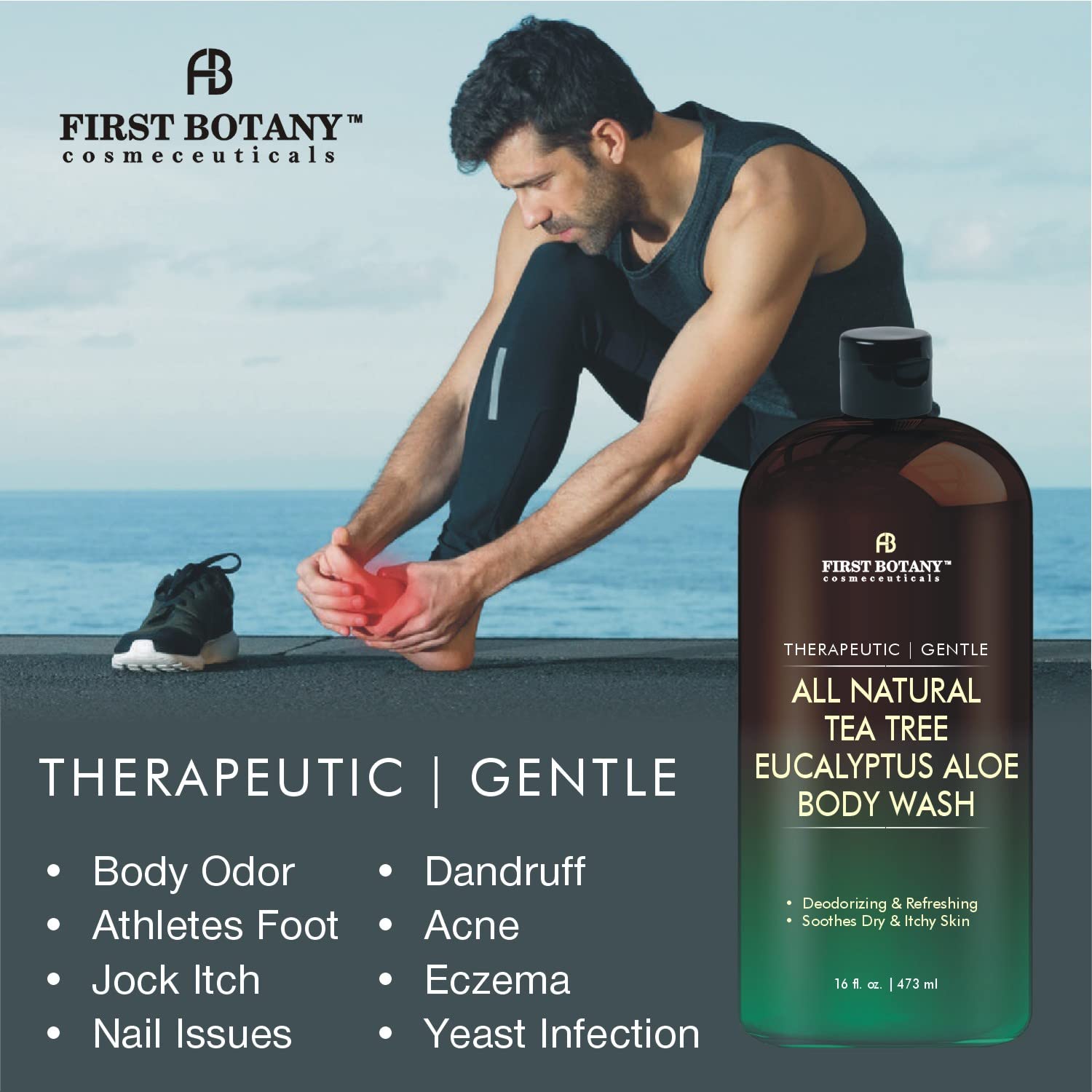 First Botany post-workout shower scene with foamy lather for refreshing cleanse.
