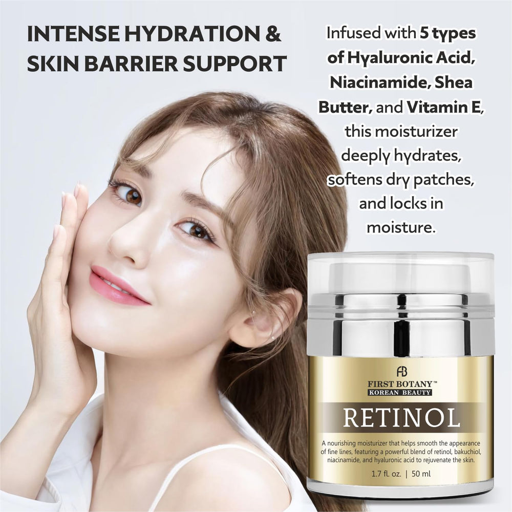 First Botany Korean Retinol Moisturizer texture on skin illustrating hydration and gentle application