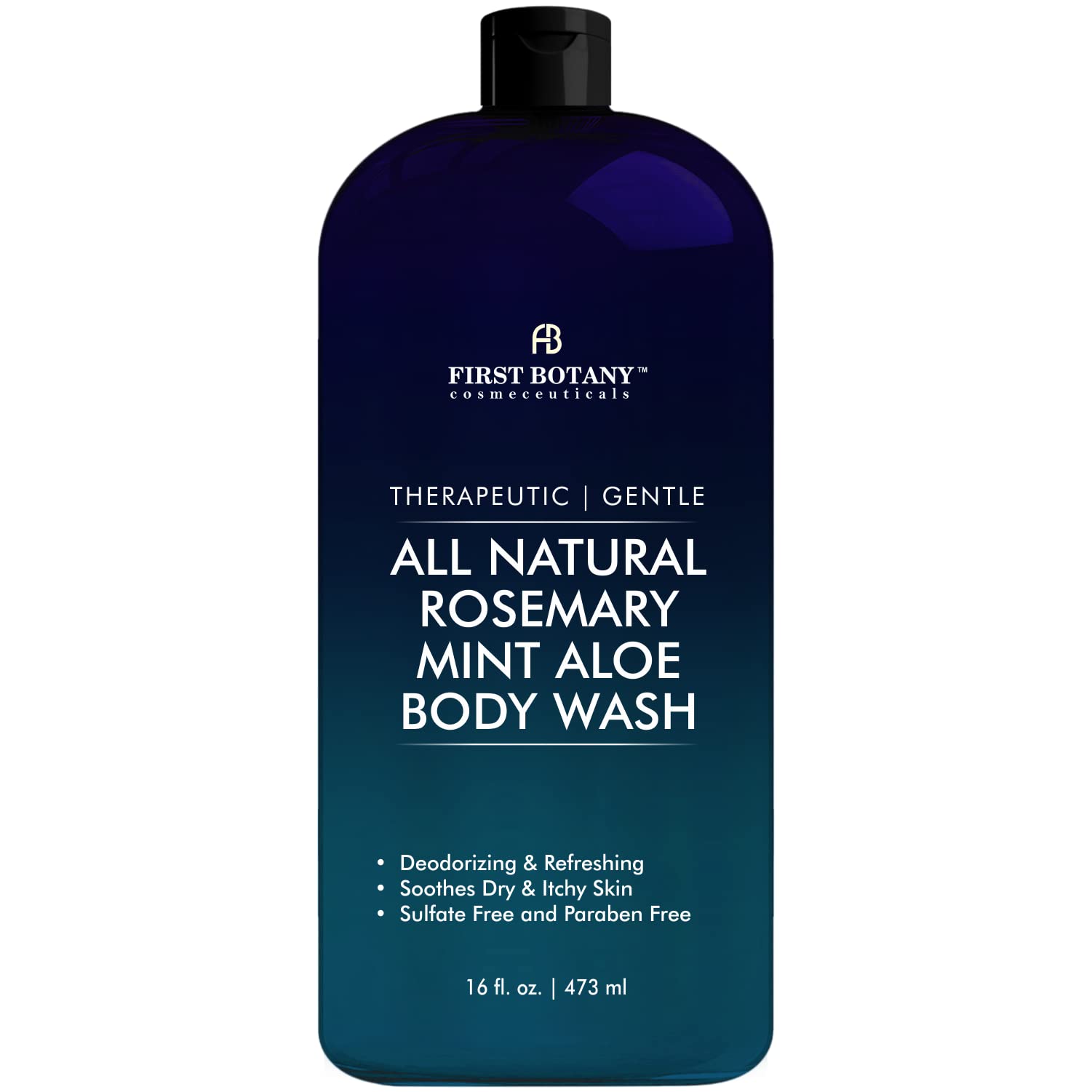 First Botany Rosemary Mint Body Wash bottle front shows inviting, all-natural cleanse