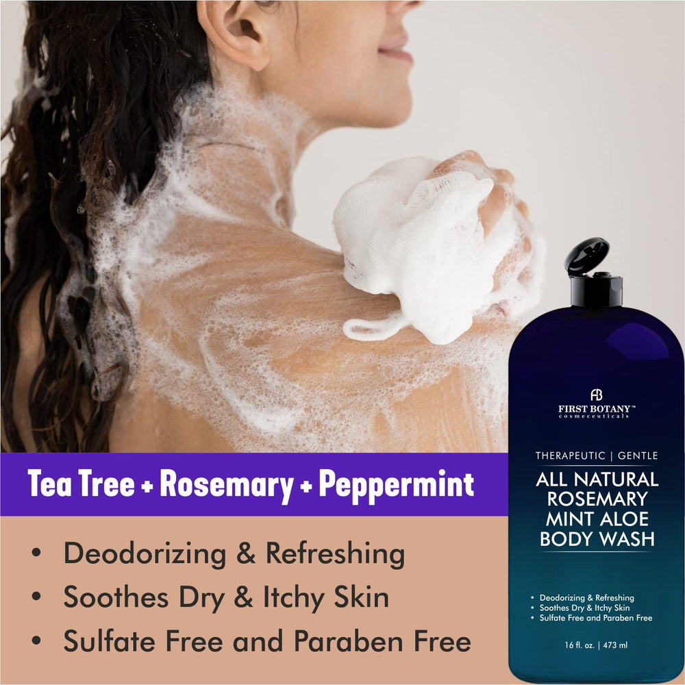First Botany Rosemary Mint Body Wash luxurious lather ready for a refreshing shower