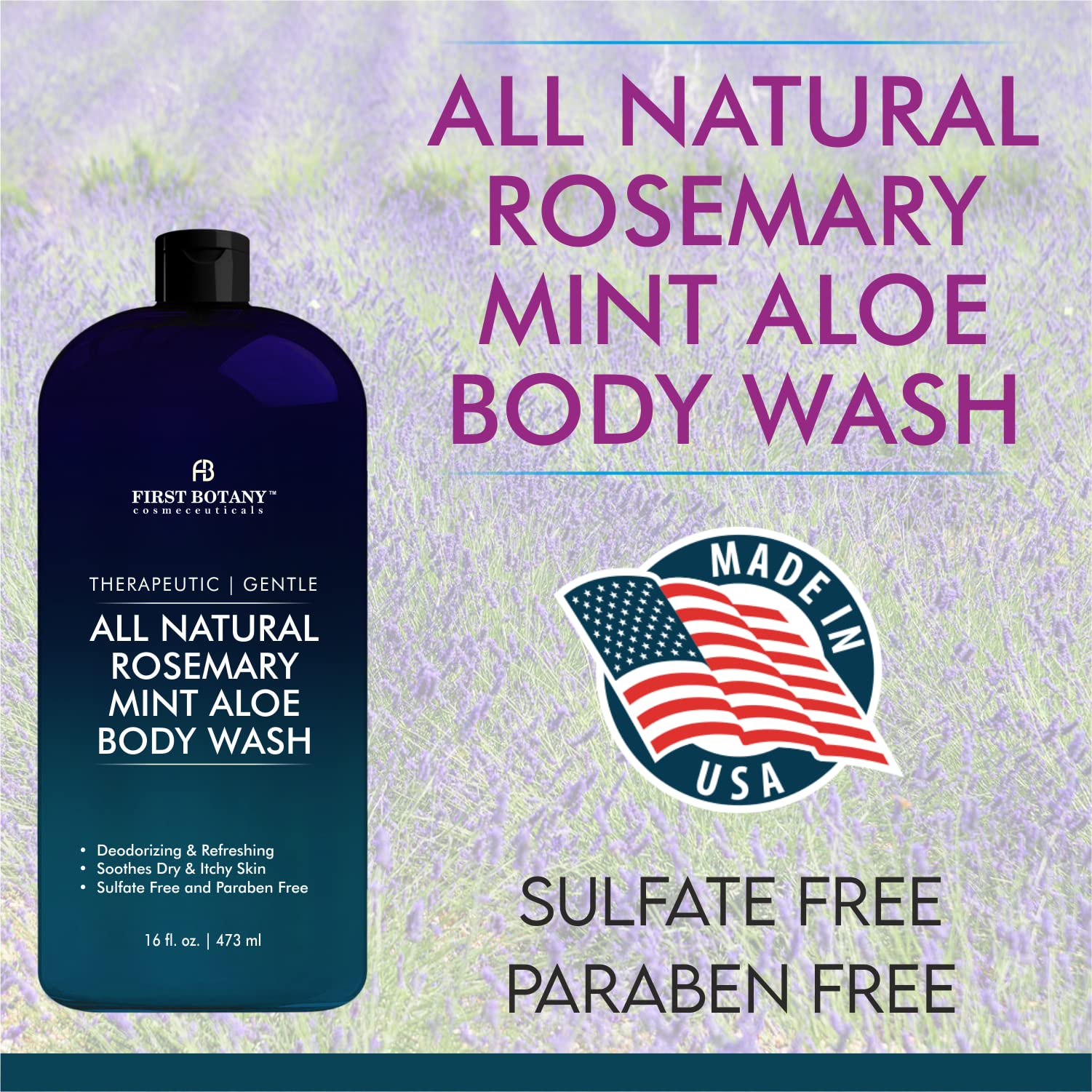 First Botany Rosemary Mint Body Wash texture close-up captures creamy moisturizing lather