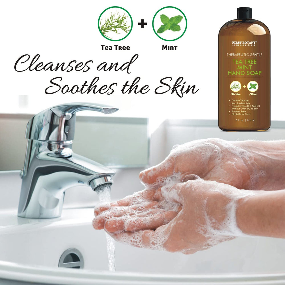 First Botany Tea Tree Mint Hand Soap foam demonstrating rich, gentle lather