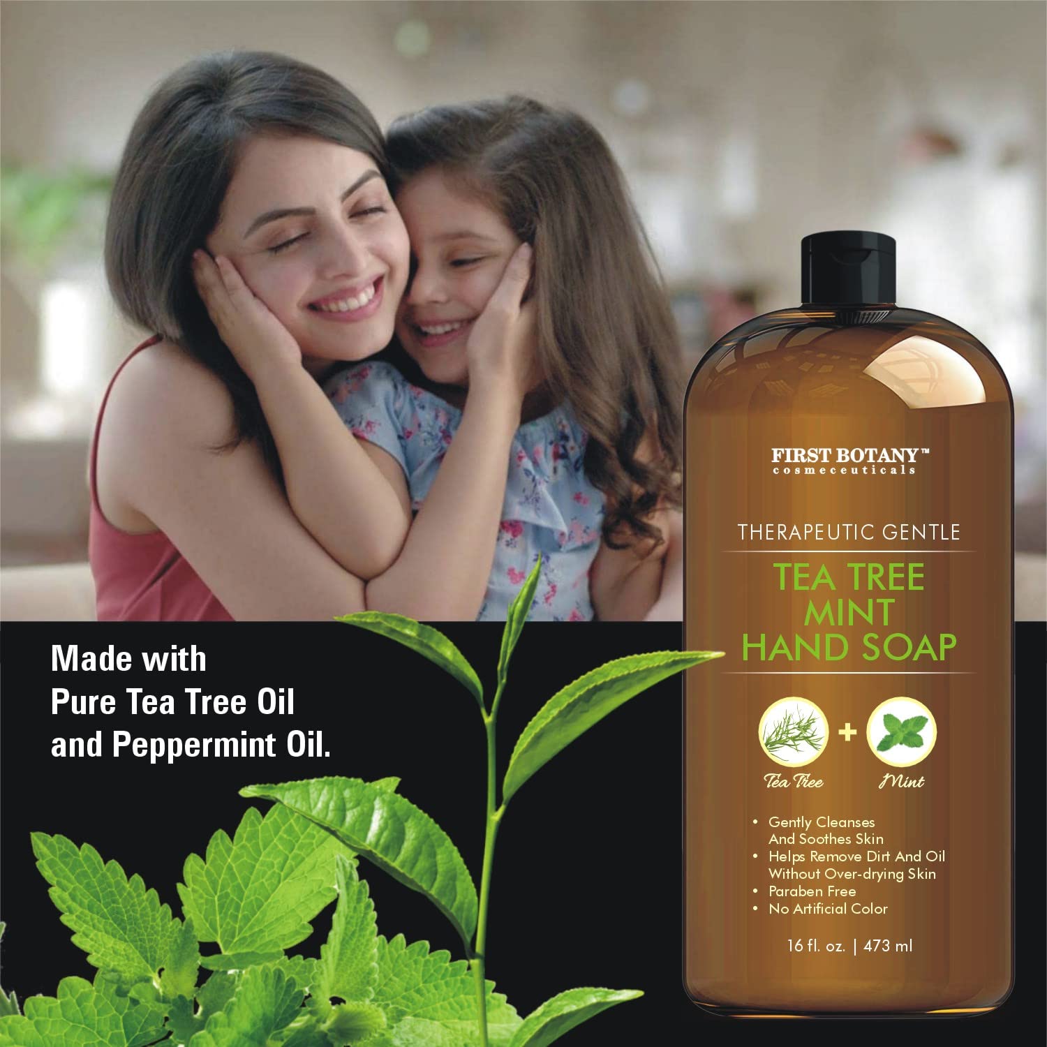 First Botany Tea Tree Mint Hand Soap ingredients highlight tea tree and peppermint oils