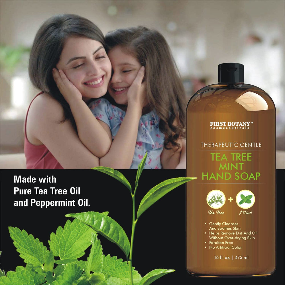 First Botany Tea Tree Mint Hand Soap ingredients highlight tea tree and peppermint oils