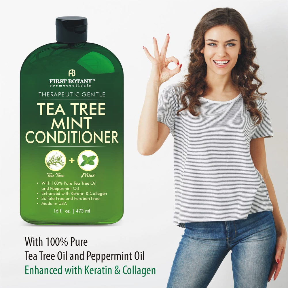 First Botany Tea Tree Mint packaging shows sulfate-free formula for healthy hair care.