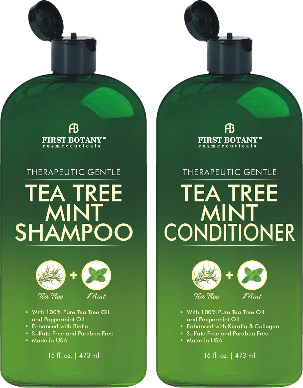 First Botany Tea Tree Mint Shampoo bottle showing refreshing cleanse and invigorating scalp sensation