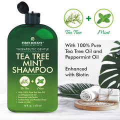 First Botany Tea Tree Mint Shampoo lather close-up with cooling peppermint tingle.