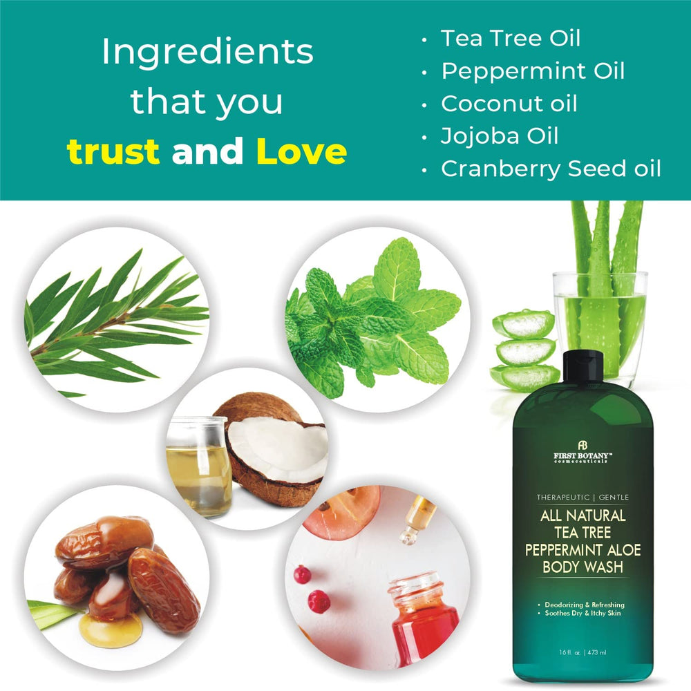First Botany Tea Tree Mint skin application demonstrating gentle, sensitive-skin friendly wash.