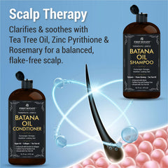 First Botany Tea Tree Oil & Zinc Pyrithione bottle indicates cleansing formula for scalp comfort.
