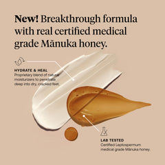 First Honey Advanced Foot Repair Cream applied to heel showing smoothing and soothing feel