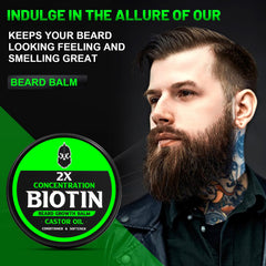 Close-up of thick beard balm texture for conditioning and styling.