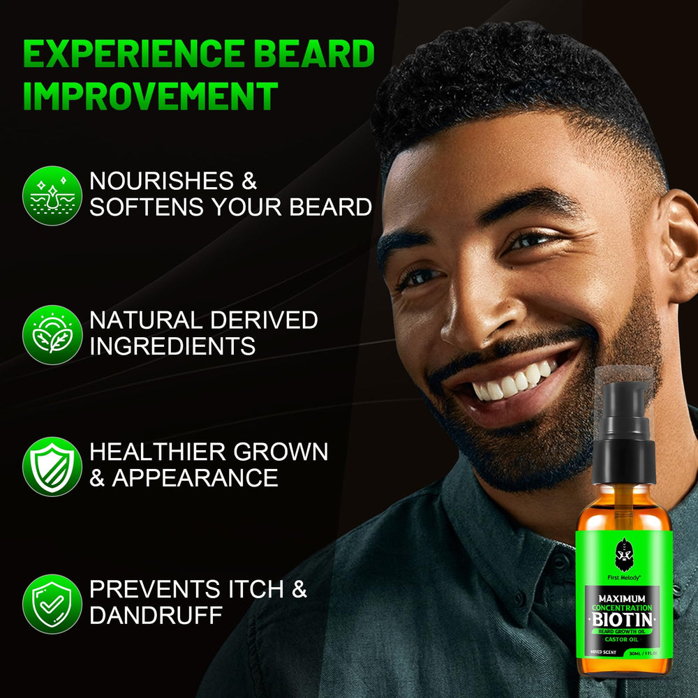 First Melody Beard Oil close-up reveals softened, fuller-looking beard hairs.