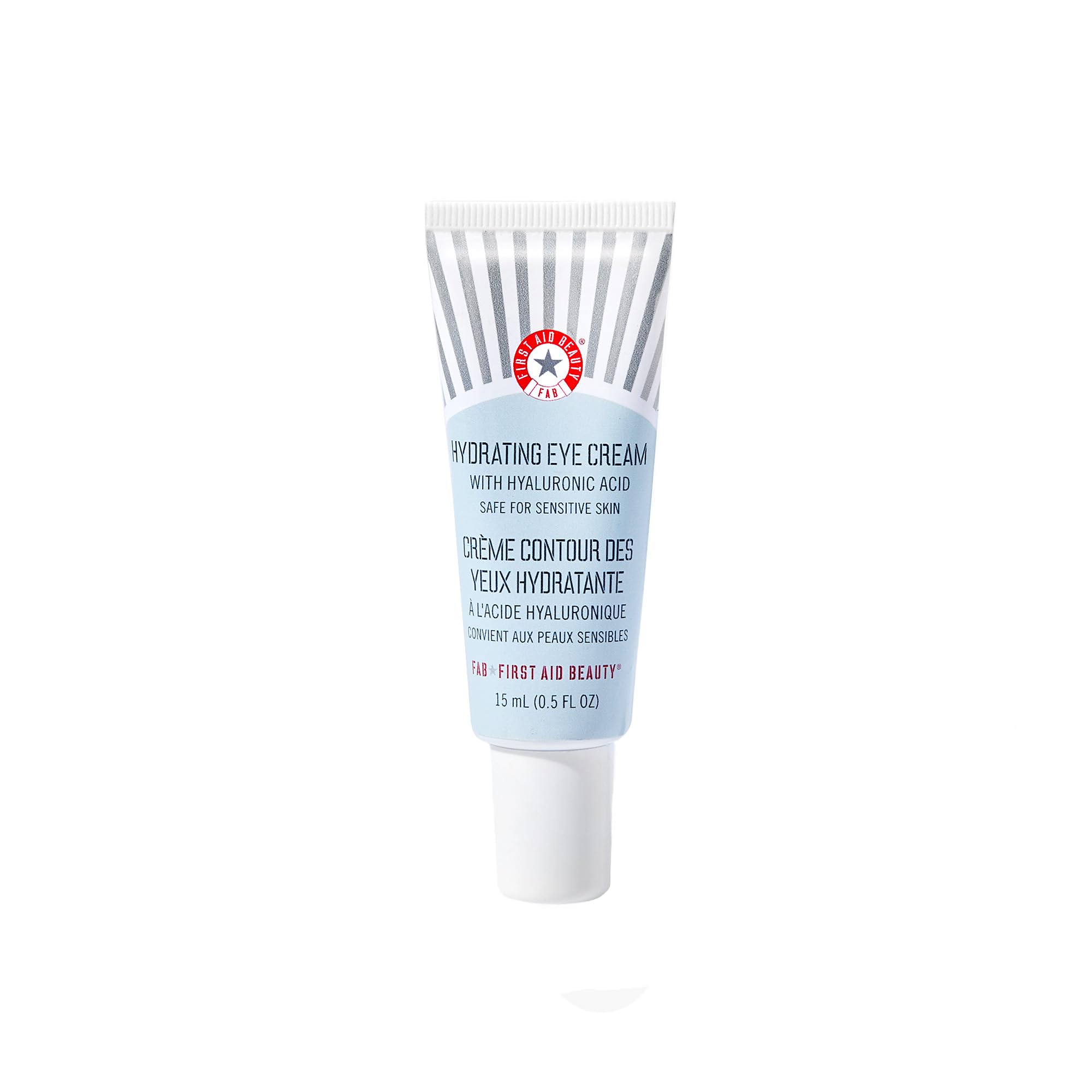 First Aid Beauty Hydrating Eye Cream tube delivers 24-hour hydration and smoothing for delicate under-eye skin.