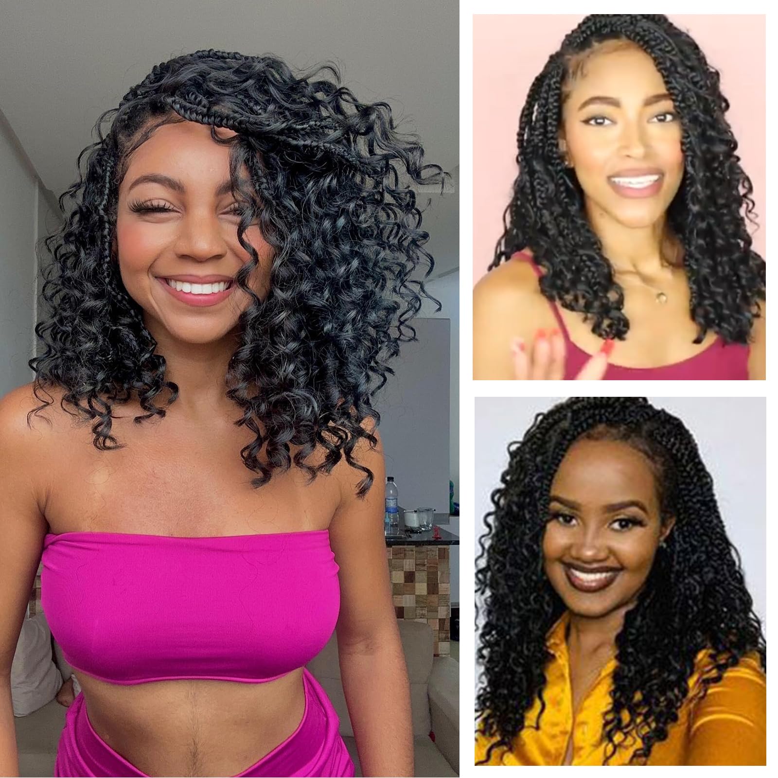FIRSTCYH HAIR Boho crochet braids 14in with curly ends for versatile textured looks.