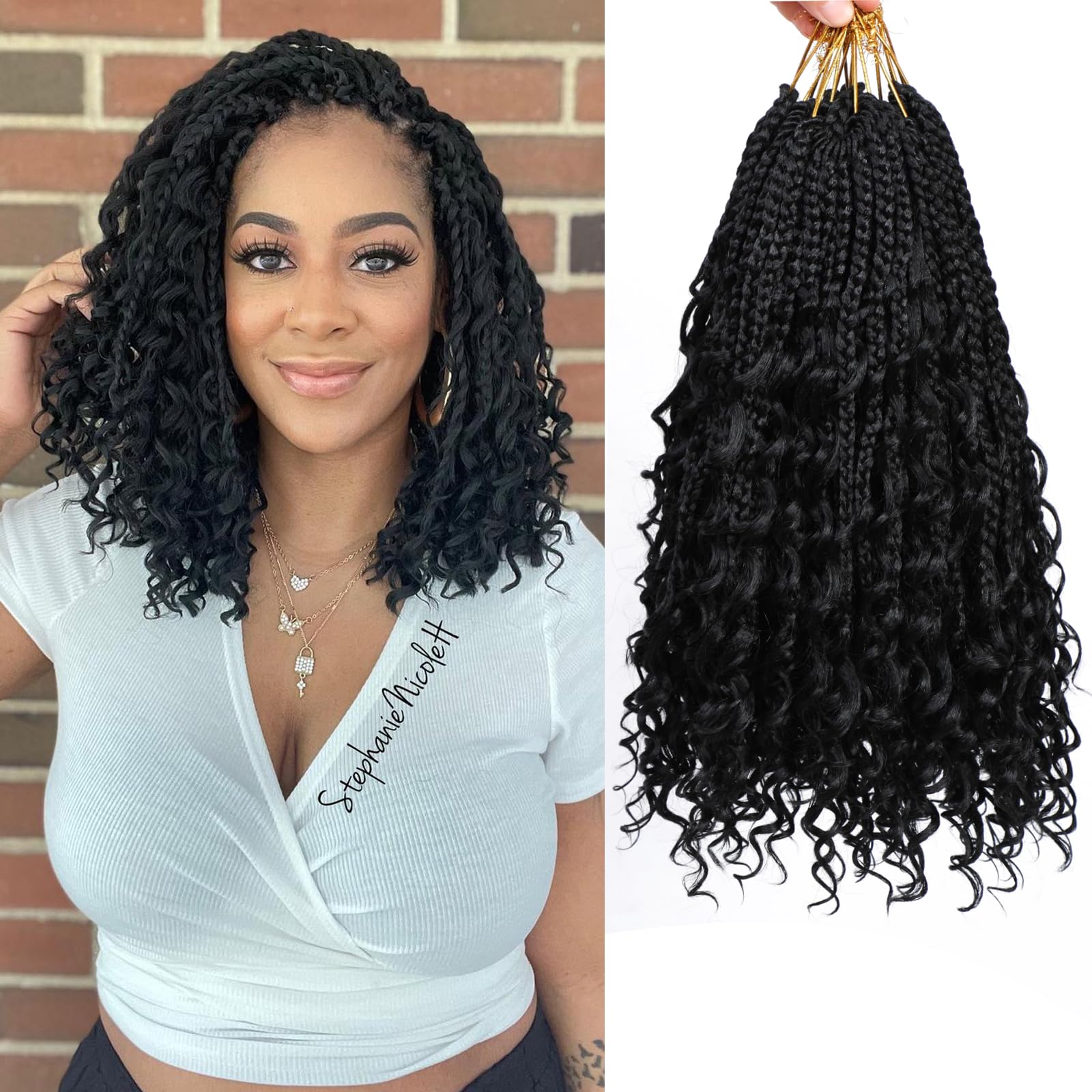 FIRSTCYH HAIR Goddess Box Braids 14in prelooped for quick install and natural-looking style.