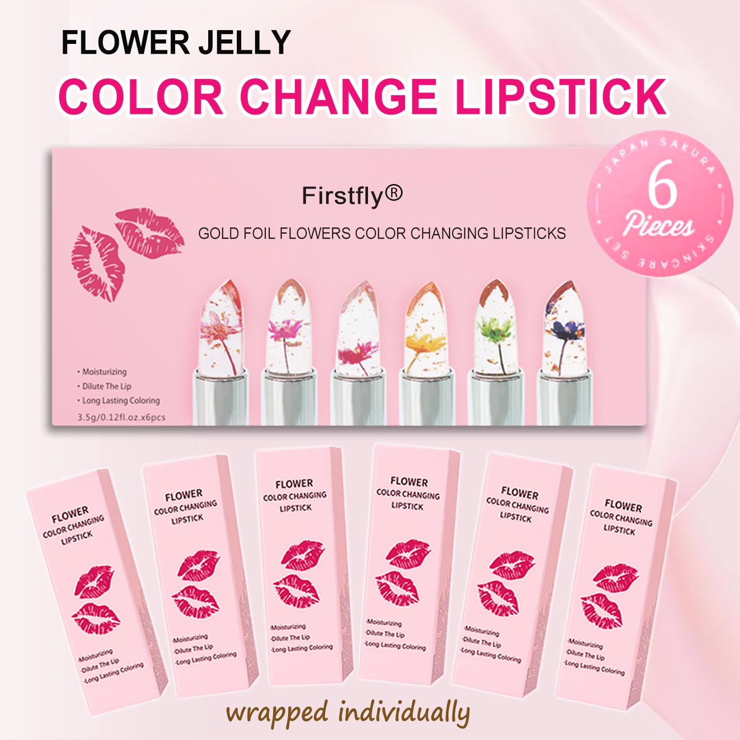 Firstfly waterproof long-lasting lipstick six-piece set offers all-day moisture.