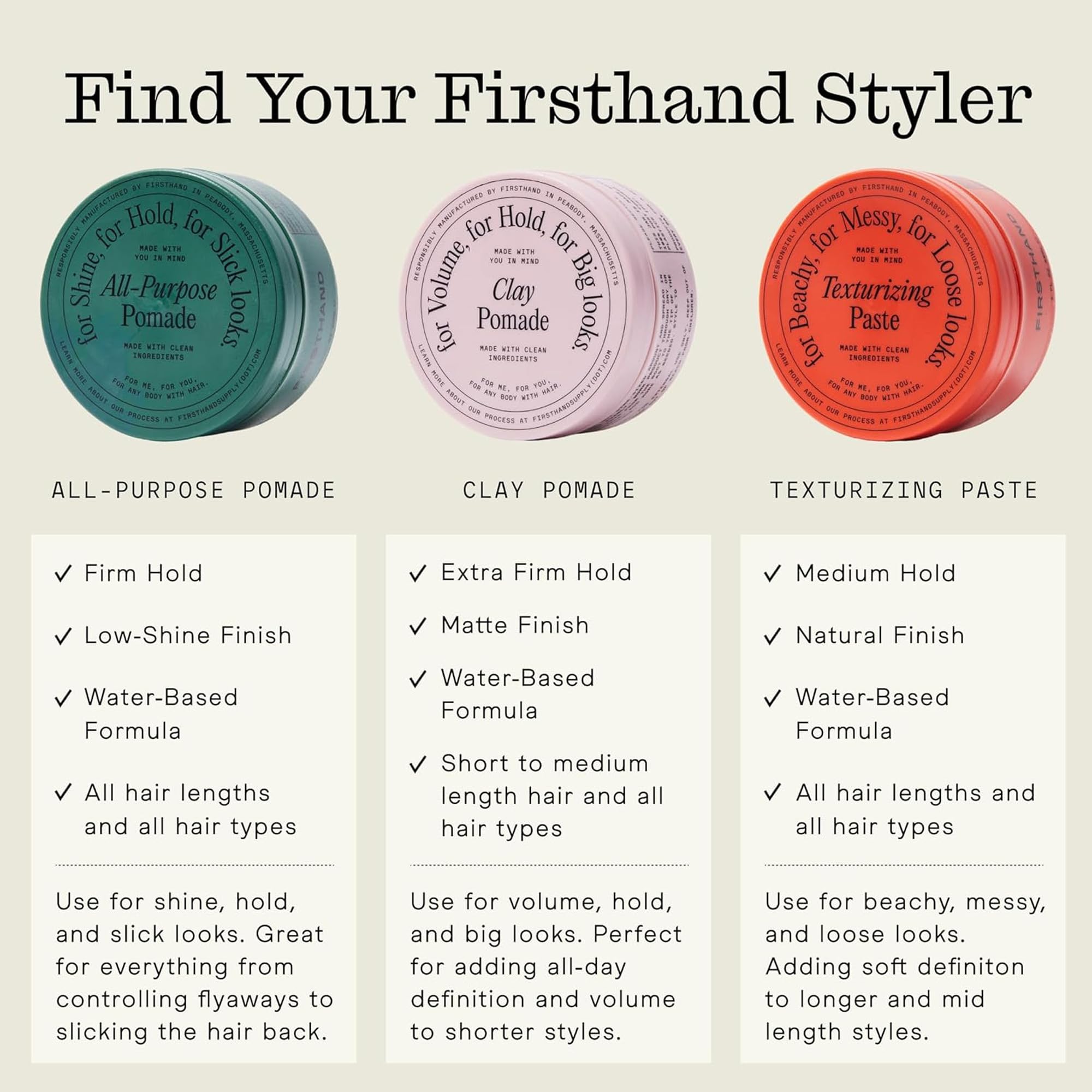 Firsthand Supply pomade controls frizz with a non-sticky finish.