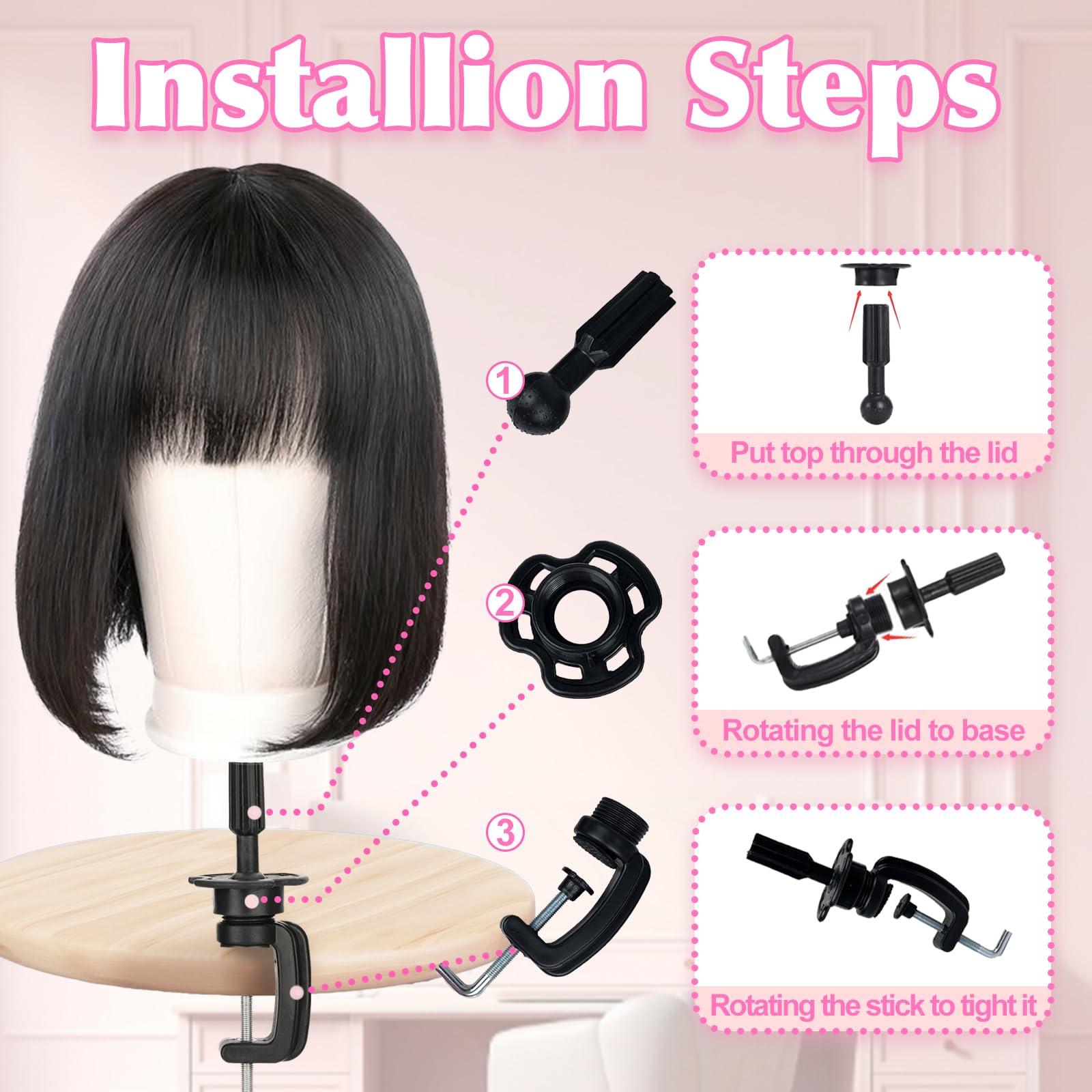 Firstwon hair clips assist quick wig adjustments during demonstrations.